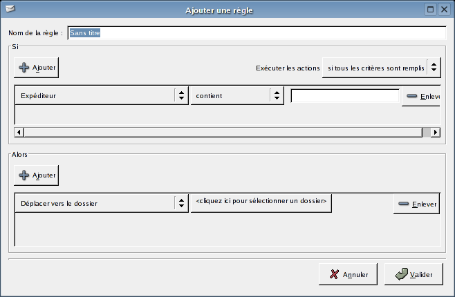 Configuration des conditions