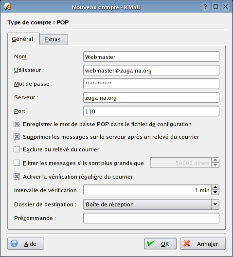 Configuration compte POP