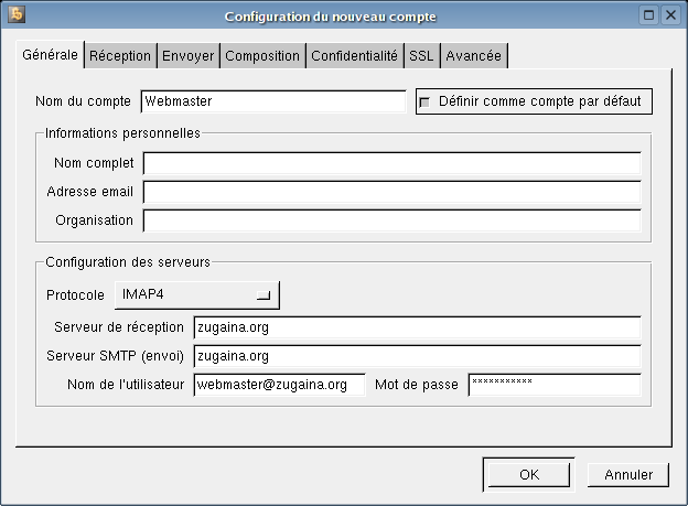 Informations personnelles et Configurations des serveurs